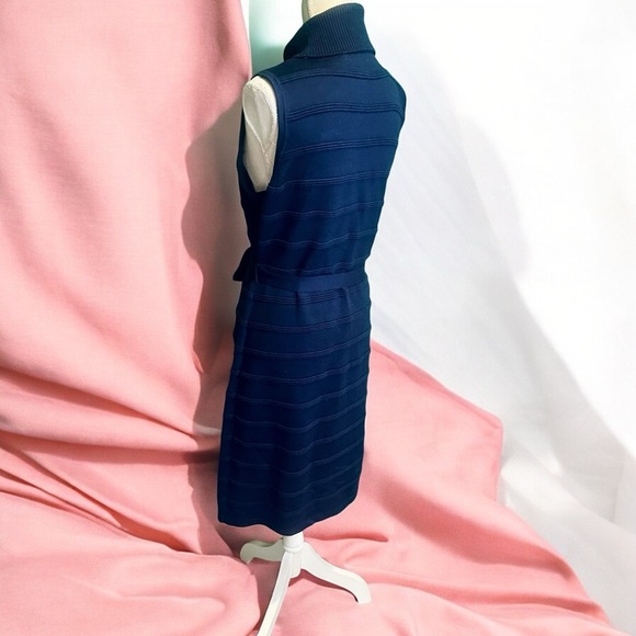 Calvin Klein Sleeveless Ribbed Turtleneck Sweater Dress with Belt in “Ink” Sz M - Picture 6 of 12